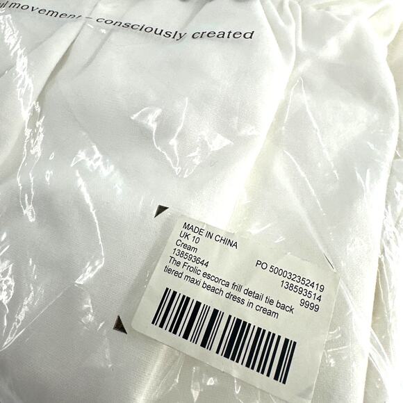 The Frolic Cream Frill Detail Tie Back Tiered Maxi Dress UK 10 | US Size 6 - Picture 9 of 11